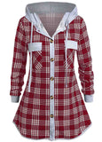 Plaid Patch Printed Breasted Hoodie Coat