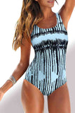 Strped Criss Cross U-neck One-piece Swimsuit