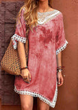 Red Crochet Tie-dye Beach Cover Up