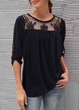 Lace Crinkle Chest Long Sleeve T Shirt