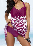 Striped Printed Split Swimsuit Set