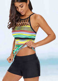 Stripe Print Hollowed Tankini Top