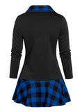 Lapel Button Plaid Hem Top