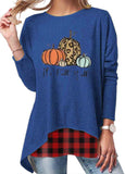 Plaid Halloween Pumpkin Print Asymmetric Hem T Shirt