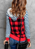 Plaid Print Striped Raglan Hoodie with Pocket