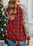 Christmas Plaid Striped Patchwork Long Sleeve Top