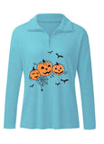 Halloween Pumpkin Zipper Stand Collar Sweatshirt