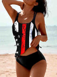 Strap Flag Stripe Swimsuit Set