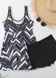 Color Block Geometric Print Wide Strap Tankini Set