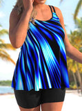 Plus Size Double Straps Printed Tankini Set