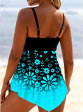 Ombre Floral Print Asymmetric Hem Swimwear and Panty