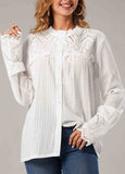 Button Up Lace Stitching White Blouse