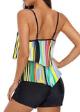 Spaghetti Strap  Multi Stripe Tankini Set