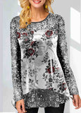 Floral Print Glitter Fabric Stitching Sweatshirt