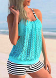 Striped Lace Stitching Tankini Set