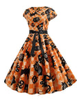 Orange & Black Halloween Creatures Fit & Flare Dress