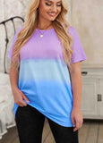 Purple  Tie-dye Colorblock Plus Size Tee