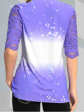 Pleated Lace Tie Dye Printed T-Shirt