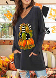 Pumpkin Print Side Pocket Halloween Tunic Top