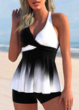 Color Block Ombre Cross Front Tankini Top