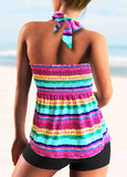 Rainbow Stripe Tie Back Shirred Tankini Set