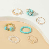 Turquoise Bohemia Design Metal Detail Ring Set