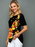 Floral Print Chiffon Stitched T-Shirt