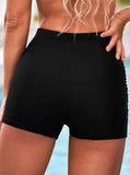 Ruched High Waisted Black Swim Shorts