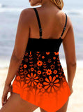 Ombre Floral Print Asymmetric Hem Swimwear and Panty