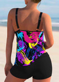 Spaghetti Strap Graffiti Print Tankini Set