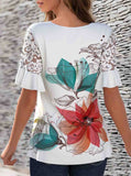 Lace Floral Printed Stitching T-shirt