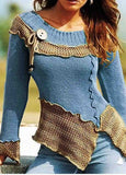 Hem Retro Knitted Patchwork Sweater