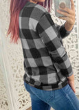 Plaid Print V-Neck Long Sleeve Top