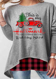 Plaid  Long Sleeve Pullover Print T-shirt