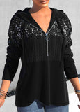 Asymmetric Hem Black Sequin  Hoodie