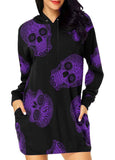 Double Side Skull Print Pockets Long Sleeve Hoodie