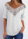 V-neck Lace Panel Cut Out  Blouse