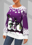 Snowman Print Round Neck  Sweatshirt