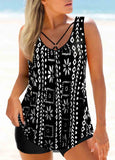 Geometric Print Wide Strap  Tankini Set