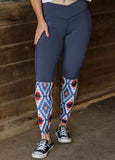 Crossover High Waist Aztec Print Patchwork Yoga Leggings