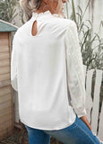 Ruffled Crewneck Lantern Sleeve Splicing Lace Blouse