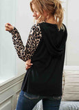 Stitched Leopard Hooded Pullover Sweatshirt