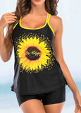 Strappy Back Sunflower Printed Tankini Set