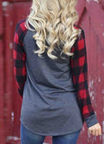 Plaid  Long Sleeve Pullover Print T-shirt