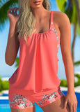 Plant Print Coral Blouson Tankini Set