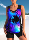 Tropical Plants Print Tankini Top