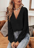 Lace Swiss Dot Crochet-Trim V-Neck Top