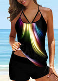 Spaghetti Strap Printed Tankini Set