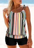 Multi Stripe Print Double Straps Tankini Top