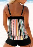 Multi Stripe Print Double Straps Tankini Top